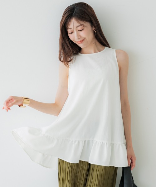 coca（coca）（コカ）の「裾切替フレアチュニック（チュニック・レディース・ホワイト/ブラック・L/M/S）」の6枚目の写真