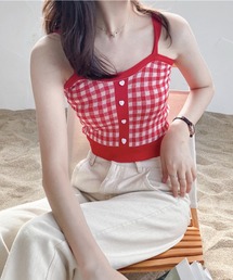 INNOCENT（イノセント）の「『Lilamusant(リラミュゾン)』クロップドチェックキャミソール　ハートモチーフ　ビスチェ　ショート丈　韓国　Y2K（キャミソール）」
