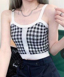 INNOCENT（イノセント）の「『Lilamusant(リラミュゾン)』クロップドチェックキャミソール　ハートモチーフ　ビスチェ　ショート丈　韓国　Y2K（キャミソール）」