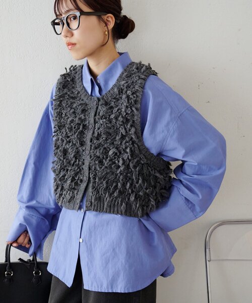 DISCOAT(ディスコート)の「ループヤーン前後2WAYベスト(ベスト・レディース・チャコールグレー/アイボリー/モスグリーン・FREE)」の3枚目の写真