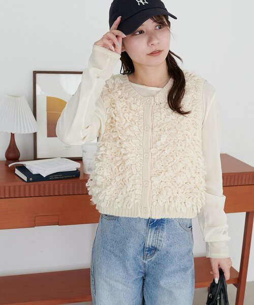 DISCOAT(ディスコート)の「ループヤーン前後2WAYベスト(ベスト・レディース・チャコールグレー/アイボリー/モスグリーン・FREE)」の19枚目の写真