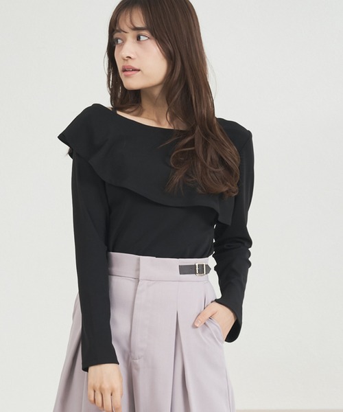 MISCH MASCH（ミッシュマッシュ）の「WEB限定 フリルカットソー（Tシャツ/カットソー・レディース・ブラック/ワイン/ピンク・ﾌﾘ-）」の2枚目の写真