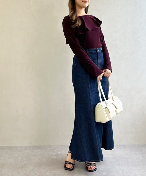 MISCH MASCH（ミッシュマッシュ）の「WEB限定 フリルカットソー（Tシャツ/カットソー・レディース・ブラック/ワイン/ピンク・ﾌﾘ-）」の4枚目の写真