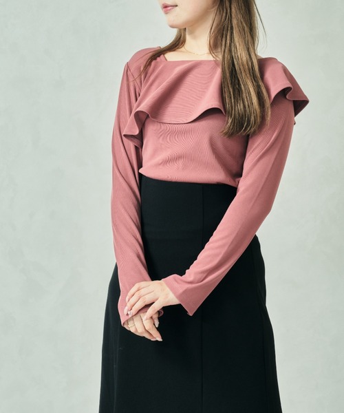 MISCH MASCH（ミッシュマッシュ）の「WEB限定 フリルカットソー（Tシャツ/カットソー・レディース・ブラック/ワイン/ピンク・ﾌﾘ-）」の12枚目の写真