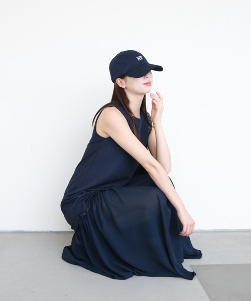 a lot of love(ア ロット オブ ラブ)の「異素材切り替え シアーノースリーブワンピース(ドレス・レディース・ホワイト/ネイビー・FREE)」の4枚目の写真