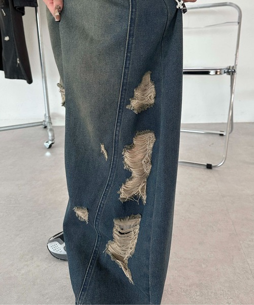 sedacle(セダクル)の「ワイドカーブダメージデニム(デニムパンツ・レディース・ブラック/ダークインディゴブルー・MEDIUM/SMALL)」の15枚目の写真