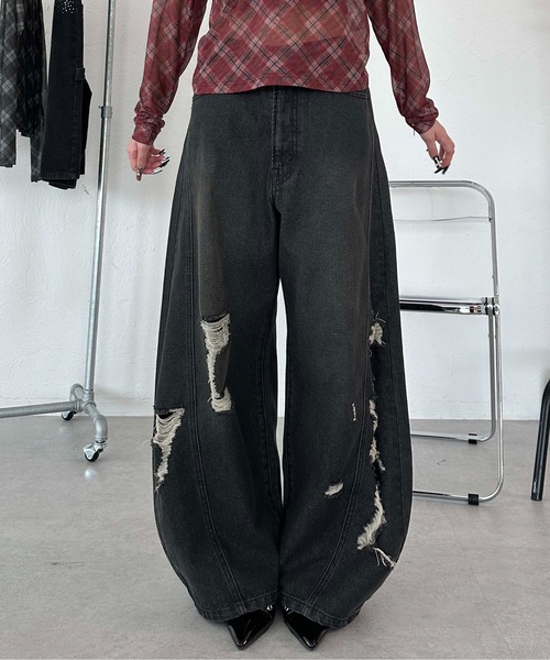 sedacle(セダクル)の「ワイドカーブダメージデニム(デニムパンツ・レディース・ブラック/ダークインディゴブルー・MEDIUM/SMALL)」の20枚目の写真