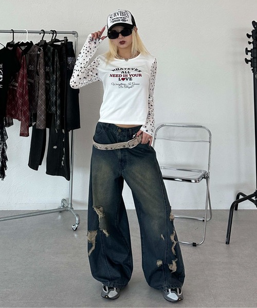 sedacle(セダクル)の「ワイドカーブダメージデニム(デニムパンツ・レディース・ブラック/ダークインディゴブルー・MEDIUM/SMALL)」の16枚目の写真