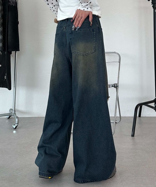 sedacle(セダクル)の「ワイドカーブダメージデニム(デニムパンツ・レディース・ブラック/ダークインディゴブルー・MEDIUM/SMALL)」の13枚目の写真