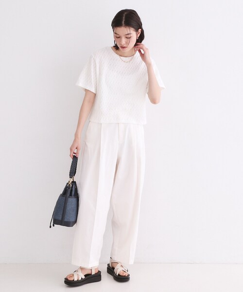 OPAQUE.CLIP(オペークドットクリップ)の「ふくれジャカードトップス【洗濯機洗い可】(Tシャツ/カットソー・レディース・ブラック/ベージュ/パープル/ホワイト・38/40)」の6枚目の写真