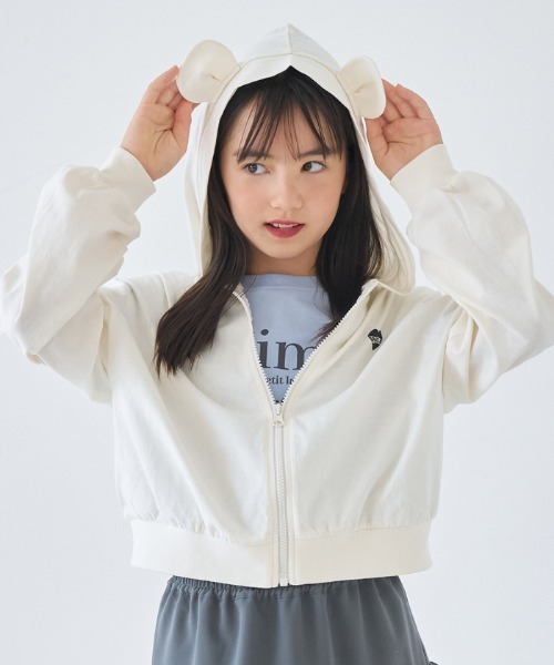 coca（coca）（コカ）の「キッズ　クマみみジップアップパーカー（パーカー・キッズ・ホワイト/ベージュ・150/140/130/120）」の4枚目の写真