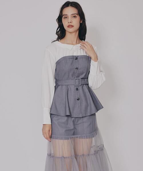 セール】シャツドッキングチュールワンピース&ショートパンツ