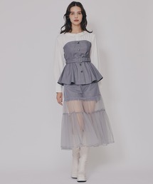 シャツドッキングチュールワンピース&ショートパンツセットアップ