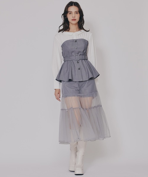 REDYAZEL(レディアゼル)の「シャツドッキングチュールワンピース&ショートパンツセットアップ(セットアップ・レディース・チャコールグレー/ブラウン/ブラック・FREE)」の3枚目の写真