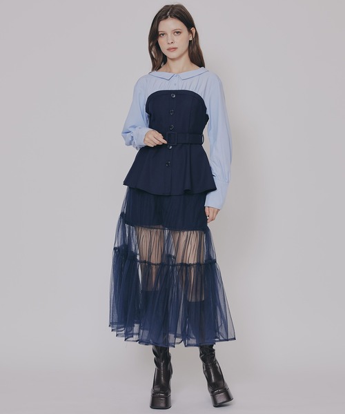 セール】シャツドッキングチュールワンピース&ショートパンツ