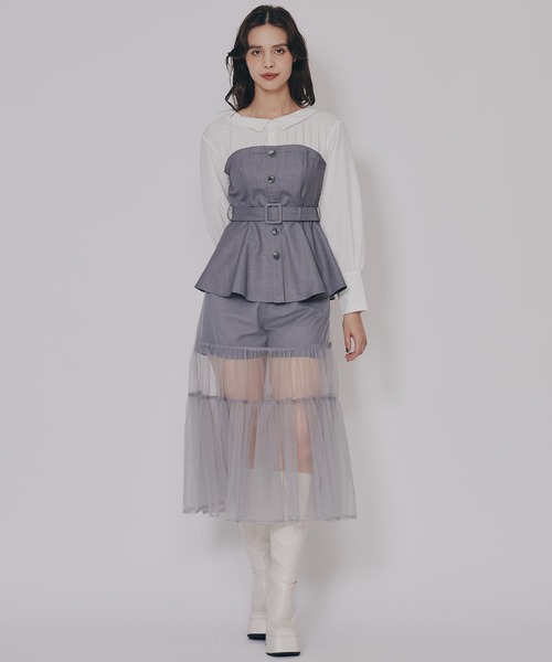 REDYAZEL(レディアゼル)の「シャツドッキングチュールワンピース&ショートパンツセットアップ(セットアップ・レディース・チャコールグレー/ブラウン/ブラック・FREE)」の17枚目の写真