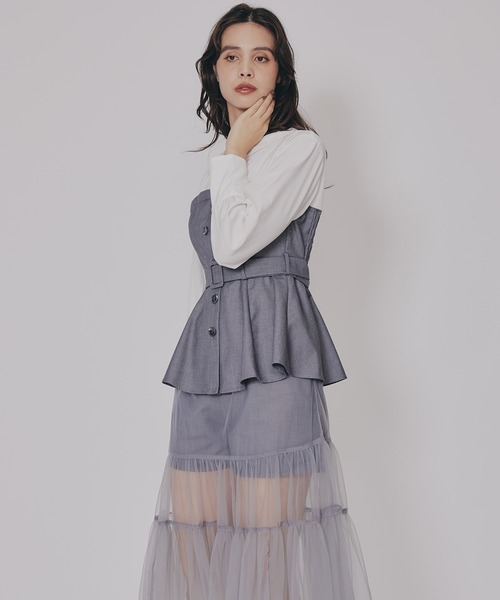 REDYAZEL(レディアゼル)の「シャツドッキングチュールワンピース&ショートパンツセットアップ(セットアップ・レディース・チャコールグレー/ブラウン/ブラック・FREE)」の18枚目の写真