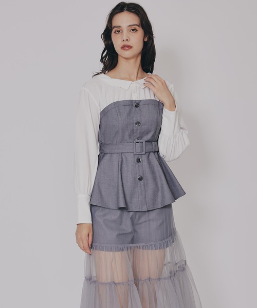 REDYAZEL(レディアゼル)の「シャツドッキングチュールワンピース&ショートパンツセットアップ(セットアップ・レディース・チャコールグレー/ブラウン/ブラック・FREE)」の19枚目の写真