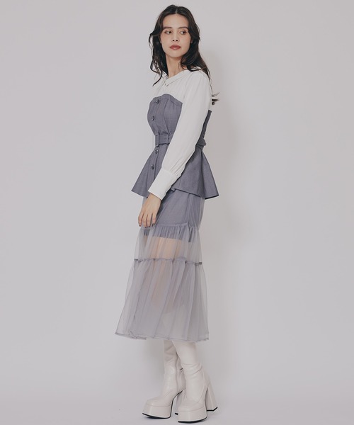 REDYAZEL(レディアゼル)の「シャツドッキングチュールワンピース&ショートパンツセットアップ(セットアップ・レディース・チャコールグレー/ブラウン/ブラック・FREE)」の20枚目の写真