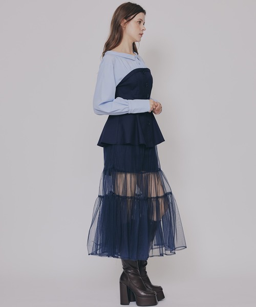 REDYAZEL(レディアゼル)の「シャツドッキングチュールワンピース&ショートパンツセットアップ(セットアップ・レディース・チャコールグレー/ブラウン/ブラック・FREE)」の12枚目の写真