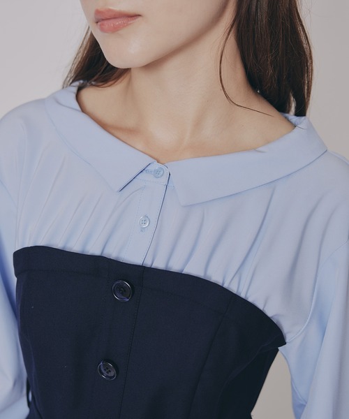 REDYAZEL(レディアゼル)の「シャツドッキングチュールワンピース&ショートパンツセットアップ(セットアップ・レディース・チャコールグレー/ブラウン/ブラック・FREE)」の14枚目の写真