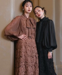RUIRUE BOUTIQUE（ルイルエブティック）の「オケージョンドレス 結婚式 ストレッチ ｜ ボリュームスリーブ ボウタイ レース ワンピース ｜ 二次会 披露宴 美脚 ワンピース オケージョン お呼ばれ パーティードレス（ドレス）」