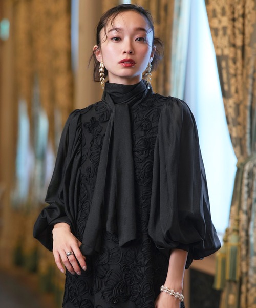 RUIRUE BOUTIQUE(ルイルエブティック)の「オケージョンドレス 結婚式 ストレッチ | ボリュームスリーブ ボウタイ レース ワンピース | 二次会 披露宴 美脚 ワンピース オケージョン お呼ばれ パーティードレス(ドレス・レディース・ブラウン/ブラック/ネイビー・S/M/L/LL)」の11枚目の写真