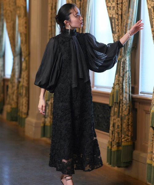 RUIRUE BOUTIQUE(ルイルエブティック)の「オケージョンドレス 結婚式 ストレッチ | ボリュームスリーブ ボウタイ レース ワンピース | 二次会 披露宴 美脚 ワンピース オケージョン お呼ばれ パーティードレス(ドレス・レディース・ブラウン/ブラック/ネイビー・S/M/L/LL)」の12枚目の写真
