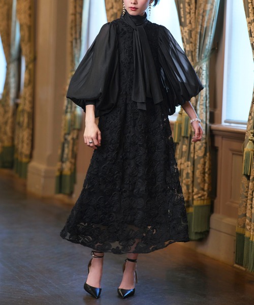 ルイルエブティック ワンピース ツイード ボウタイ リボン 黒 M ルイ