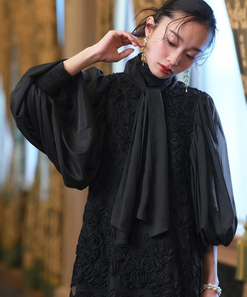 RUIRUE BOUTIQUE(ルイルエブティック)の「オケージョンドレス 結婚式 ストレッチ | ボリュームスリーブ ボウタイ レース ワンピース | 二次会 披露宴 美脚 ワンピース オケージョン お呼ばれ パーティードレス(ドレス・レディース・ブラウン/ブラック/ネイビー・S/M/L/LL)」の15枚目の写真