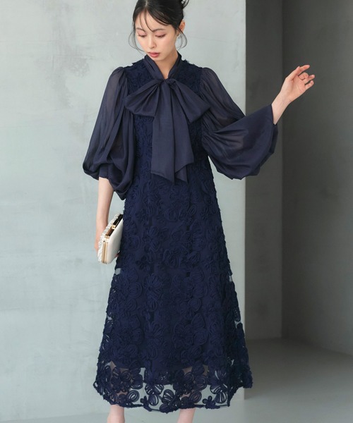 RUIRUE BOUTIQUE(ルイルエブティック)の「オケージョンドレス 結婚式 ストレッチ | ボリュームスリーブ ボウタイ レース ワンピース | 二次会 披露宴 美脚 ワンピース オケージョン お呼ばれ パーティードレス(ドレス・レディース・ブラウン/ブラック/ネイビー・S/M/L/LL)」の16枚目の写真