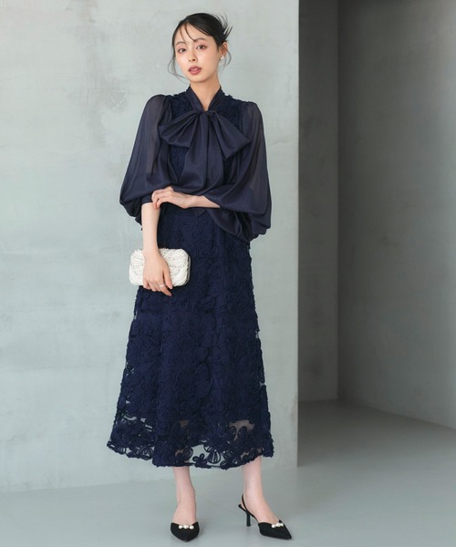RUIRUE BOUTIQUE(ルイルエブティック)の「オケージョンドレス 結婚式 ストレッチ | ボリュームスリーブ ボウタイ レース ワンピース | 二次会 披露宴 美脚 ワンピース オケージョン お呼ばれ パーティードレス(ドレス・レディース・ブラウン/ブラック/ネイビー・S/M/L/LL)」の18枚目の写真