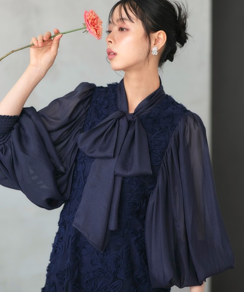 RUIRUE BOUTIQUE(ルイルエブティック)の「オケージョンドレス 結婚式 ストレッチ | ボリュームスリーブ ボウタイ レース ワンピース | 二次会 披露宴 美脚 ワンピース オケージョン お呼ばれ パーティードレス(ドレス・レディース・ブラウン/ブラック/ネイビー・S/M/L/LL)」の19枚目の写真