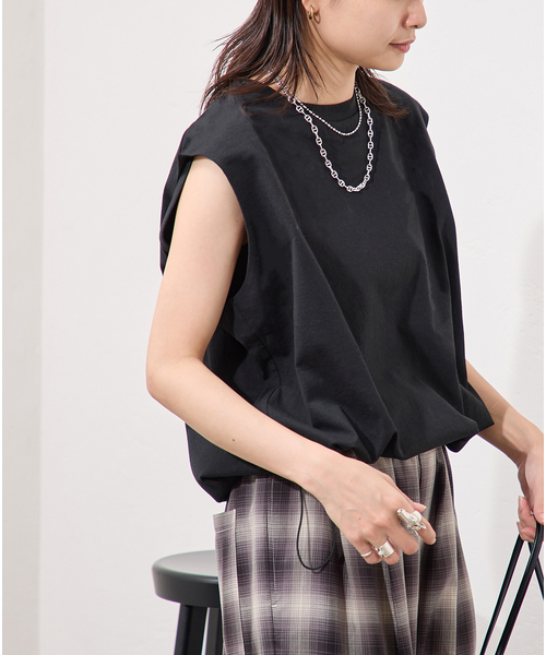 JOURNAL STANDARD(ジャーナルスタンダード)の「《追加2》シャーリングノースリーブTシャツ(Tシャツ/カットソー・レディース・ブラウン系その他/ブラック/ホワイト・FREE)」の20枚目の写真