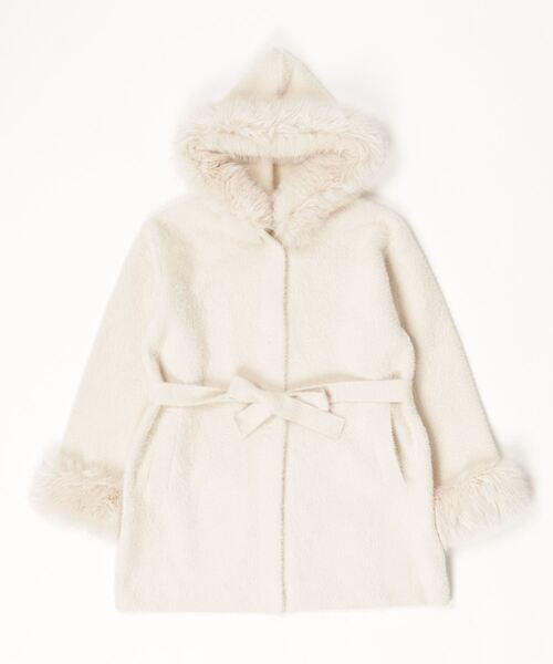 かんかん　ホワイトファー付きロングコート 韓国♡可愛い リボン チェーン襟付きファー ロングコート