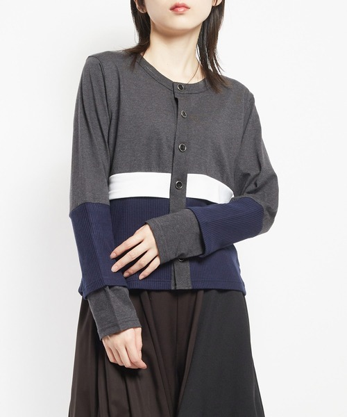 gomme（ゴム）の「コンビネーション　レイヤースリーブカーディガン（カーディガン/ボレロ・レディース・チャコール/ブラック/ネイビー・MEDIUM）」の2枚目の写真