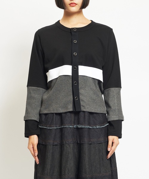 gomme（ゴム）の「コンビネーション　レイヤースリーブカーディガン（カーディガン/ボレロ・レディース・チャコール/ブラック/ネイビー・MEDIUM）」の10枚目の写真