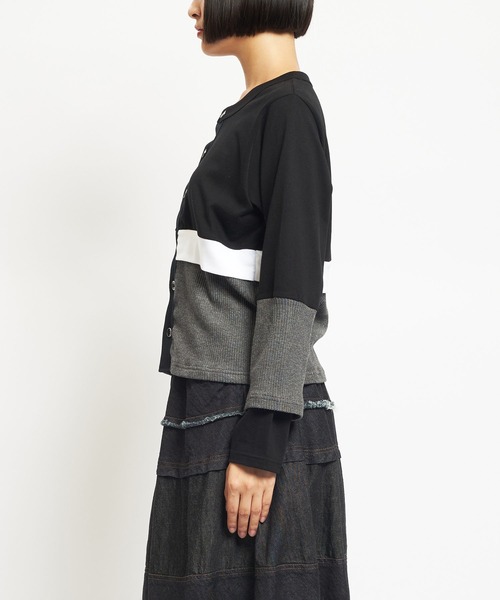 gomme（ゴム）の「コンビネーション　レイヤースリーブカーディガン（カーディガン/ボレロ・レディース・チャコール/ブラック/ネイビー・MEDIUM）」の9枚目の写真