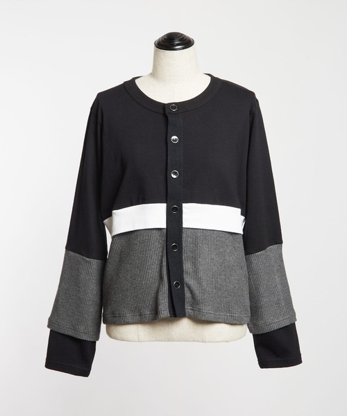 gomme（ゴム）の「コンビネーション　レイヤースリーブカーディガン（カーディガン/ボレロ・レディース・チャコール/ブラック/ネイビー・MEDIUM）」の8枚目の写真