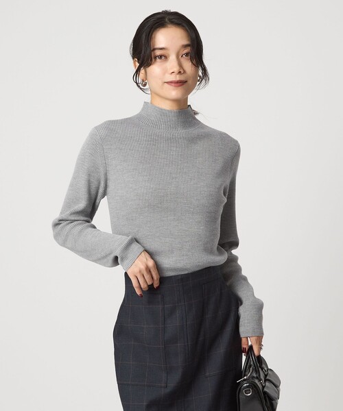 【極美品】SLOANE ボトルネックニットワンピース グレー　毛100％　M相当 セール】ウール リブ ボトルネック ニット プルオーバー