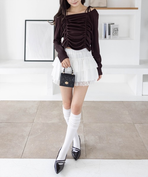 clear（クリア）の「ドロストリボン長袖カットソートップス［韓国ファッション カジュアル］≪AW新作≫（Tシャツ/カットソー・レディース・ブラウン/モカ/ブラック/アイボリー・F）」の6枚目の写真