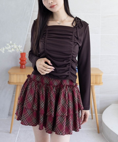 clear（クリア）の「ドロストリボン長袖カットソートップス［韓国ファッション カジュアル］≪AW新作≫（Tシャツ/カットソー・レディース・ブラウン/モカ/ブラック/アイボリー・F）」の5枚目の写真