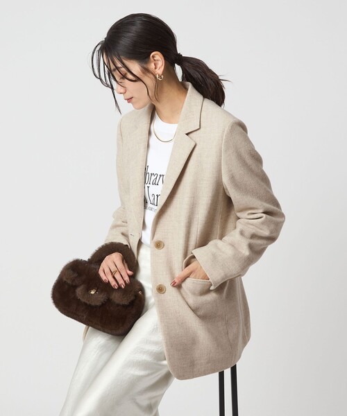 green label relaxing（グリーンレーベルリラクシング）の「［size SHORTあり］ウーリー テーラード ジャケット（テーラードジャケット・レディース・ナチュラル/グレー/ダークグレー・38/36/SHORT）」の3枚目の写真