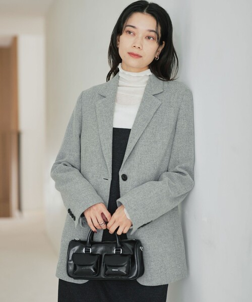 green label relaxing（グリーンレーベルリラクシング）の「［size SHORTあり］ウーリー テーラード ジャケット（テーラードジャケット・レディース・ナチュラル/グレー/ダークグレー・38/36/SHORT）」の4枚目の写真