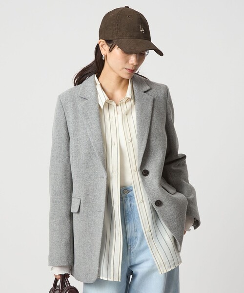 green label relaxing（グリーンレーベルリラクシング）の「［size SHORTあり］ウーリー テーラード ジャケット（テーラードジャケット・レディース・ナチュラル/グレー/ダークグレー・38/36/SHORT）」の10枚目の写真