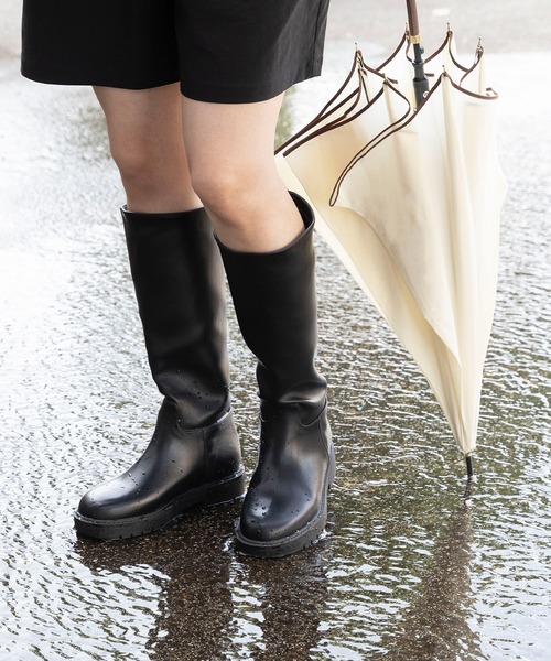 welleg(ウェレッグ)の「【 晴雨兼用 】ラウンドトゥ ロングブーツ(ブーツ・レディース・ブラック・S/M/L/LL)」の1枚目の写真