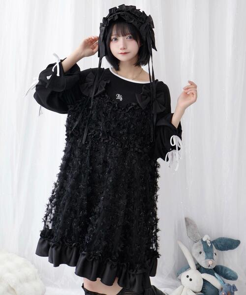 whinny きらめいたふりりんワンピちゃん　ブラック　新品未使用　値下げ不可 セール】Whinny/きらめいたふりりんワンピちゃん（ワンピース