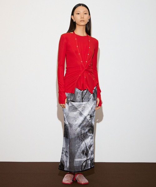 THINGS THAT MATTER（シングス ザット マター）の「PRE-SENT PRINT VELOUR NARROW SKIRT / プレセントプリントベロアナロースカート（スカート・レディース・マルチ/ブラック・1/2）」の6枚目の写真