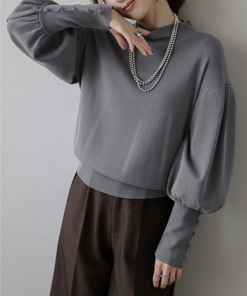セール】バルーンスリーブモックネックニット（ニット/セーター