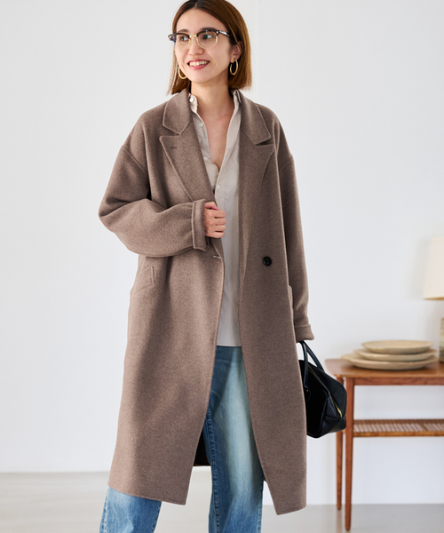 FRAMeWORK（フレームワーク）の「≪追加≫SUPER160'sダブルブレストコート 2（チェスターコート・レディース・ネイビー/ライトグレー/ブラウン・36/38）」の4枚目の写真